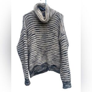 Elsamanda Gray Cream wool alpaca blend Italian Cowl Turtleneck Sweater ladies